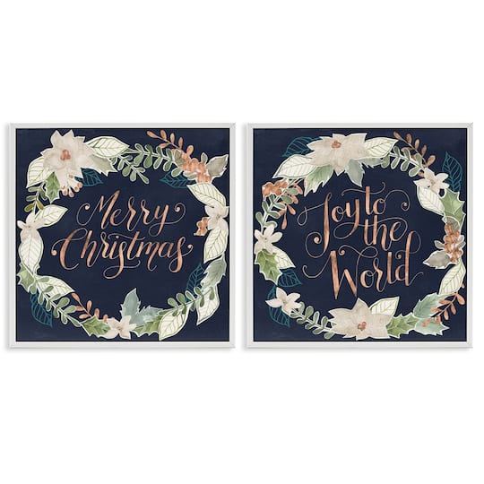 Stupell Industries Merry Christmas Joy Wreath Framed Giclee Wall Art Set